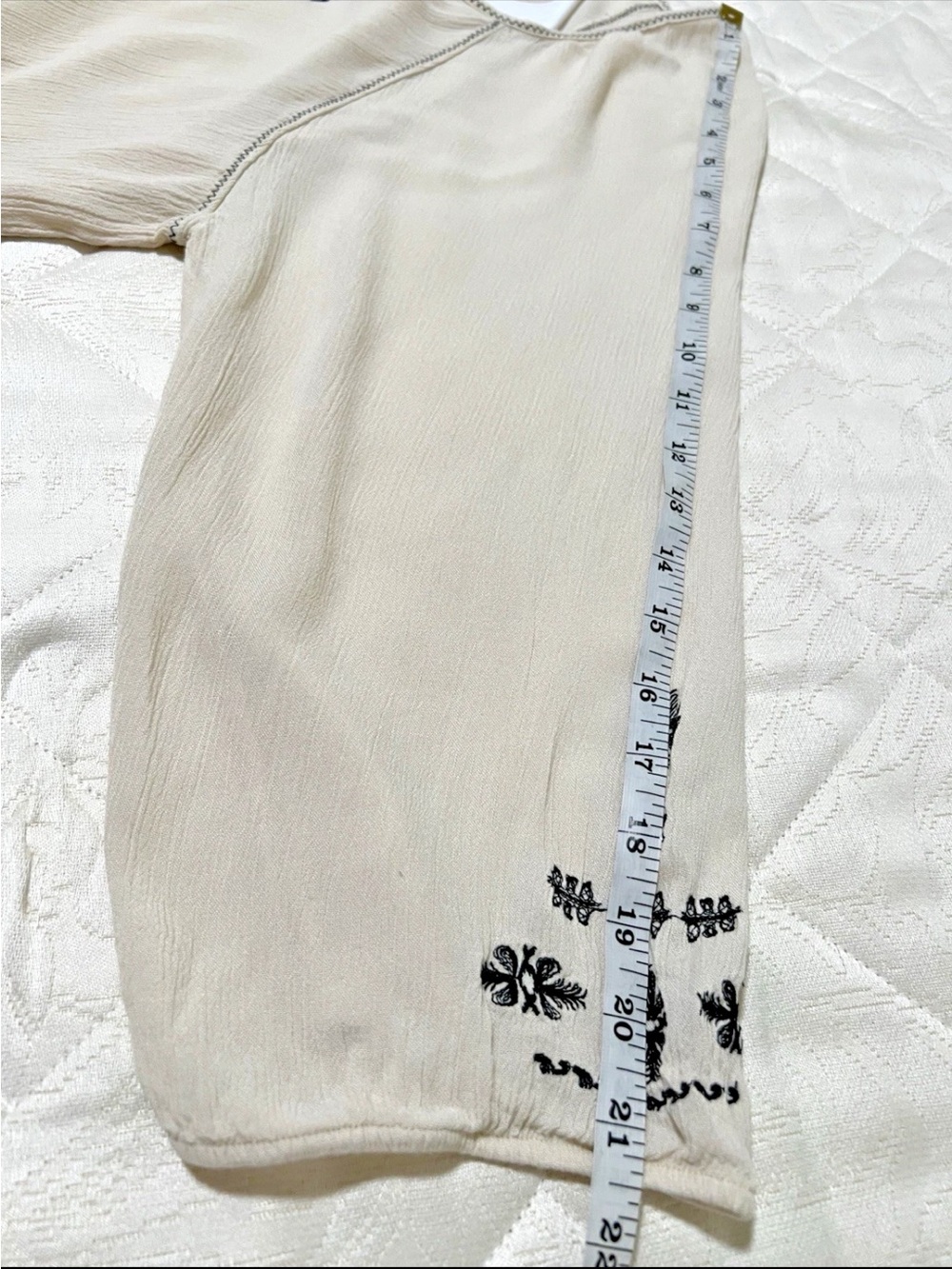 Boho Embroidered Peasant Top in Cream with Black Accents - Picture 8 of 8